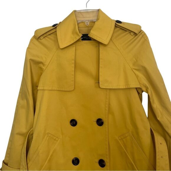 Ann Taylor Petite Mustard Yellow Dopamine Dressing Twill Trench Coat Size XXS - Picture 4 of 16